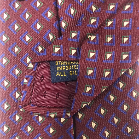 Vintage MICHAEL JACOBS for PARISIAN Silk Tie Burgundy Geometric Diamonds USA - Picture 6 of 8